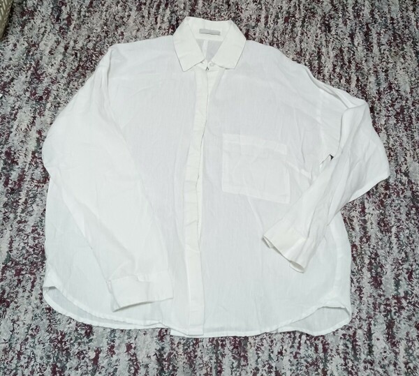 美品　OPAQUE. CLIP ワールド　シャツ　麻100 リネン　オーバーサイズ　長袖シャツ　Ｍサイズ ホワイト 白