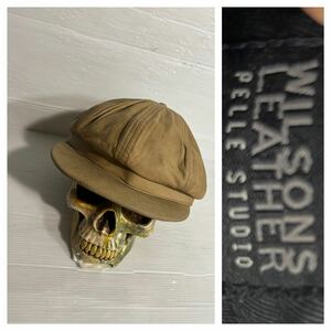WILSONS LEATHER ウィルソンズ　PELLE STUDIO キャメル　本革　レザー　帽子　モーターサイクルキャップ　マリンキャップ　XL 黄茶