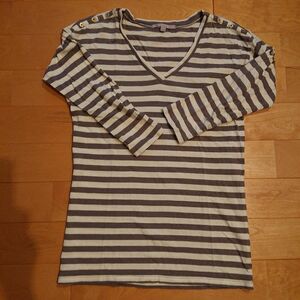 Gap Tシャツ 七分袖 Vネック ボーダー S