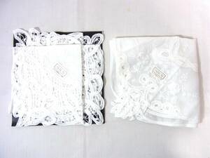 未使用 SWATOW バテンレース？ 不ルーミング中西 綿レース ハンカチ 2点 経年保管品/ 刺繍 ニードルワーク テーブルウェア キッチンクロス