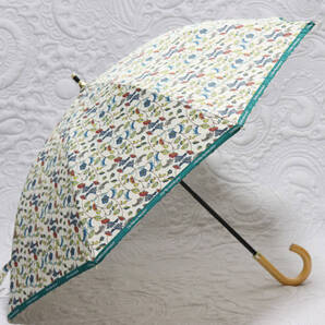 新品タグ付き【長傘 晴雨兼用】フランスデザイナー レトロ花柄 縁ロゴ 長さ伸縮可能 v4958
