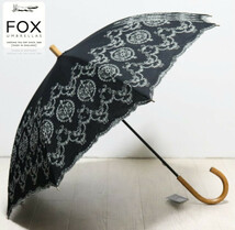 新品タグ付き【FOX UMBRELLA フォックスアンブレラ】長傘 英国製 繊細豪華刺繍 高級日傘 黒 v4939 _画像1