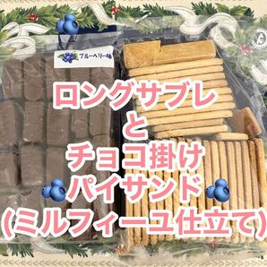 平塚製菓の工場直売品のチョコ掛けパイサンドブルーベリー風味& 某超高級スーパー洋菓子　ロングサブレの訳あり　※組み合わせ変更可