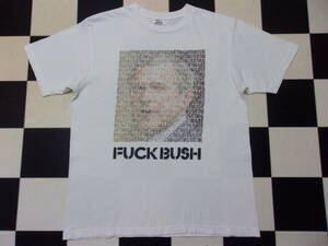00s inico. WAR SUCKS FUCK BUSH トリックアート Tシャツ L 2000年代 反戦 戦争反対 だまし絵 古着 トップス