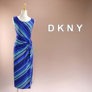 新品 DKNY 17号～19号 ダナキャラン 青 水色 白 ストライプ ワンピース パーティドレス 大きいサイズ 結婚式 二次会 お呼ばれ 凛29C0603