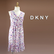 新品 DKNY 14/19号 ダナキャラン 白 ピンク 紫 花柄 シフォン ワンピース パーティドレス 大きいサイズ 結婚式二次会 フォーマル 凛39C0906_画像1