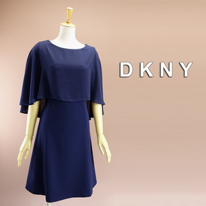 新品 DKNY 6/11号 ダナキャラン 紺 ケープ袖 ワンピース パーティドレス 結婚式 二次会 披露宴 フォーマル お呼ばれ 発表会 華30C1302