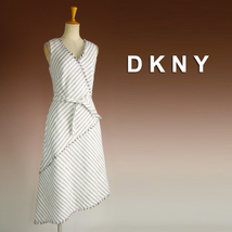 新品 DKNY 4/9号 ダナキャラン 白 黒 ストライプ ワンピース パーティドレス 結婚式 二次会 披露宴 フォーマル お呼ばれ 発表会 華35C1401_画像1