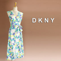 新品 DKNY 6/11号 ダナキャラン 白 緑 青 綿混 ワンピース パーティドレス 結婚式 二次会 披露宴 フォーマル お呼ばれ 発表会 華38C1403_画像1