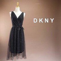 新品 DKNY 6/11号 ダナキャラン 黒 白 水玉 ワンピース パーティドレス 結婚式二次会 披露宴 フォーマル お呼ばれ 発表会 演奏会 華42C1701_画像1