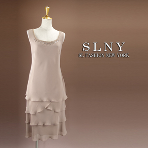 新品 SLNY 12/17号 ピンクベージュ ビジュー ワンピース パーティドレス 大きいサイズ 結婚式二次会 フォーマル 発表会 お呼ばれ 凛32C2008