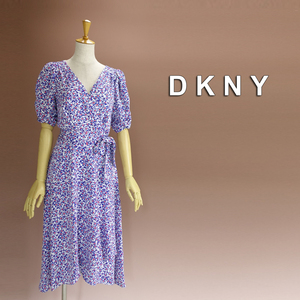 半額セール★新品 DKNY 12P/17号 ダナキャラン 白 青 赤 花柄 ワンピース パーティドレス 半袖 大きいサイズ 結婚式 二次会 凛35QQ2705