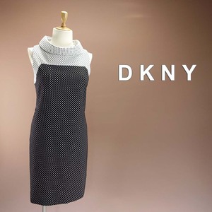 新品 DKNY 14/19号 ダナキャラン 黒 白 ドット柄 ワンピース パーティドレス 大きいサイズ 結婚式 二次会 披露宴 フォーマル 凛32C2502