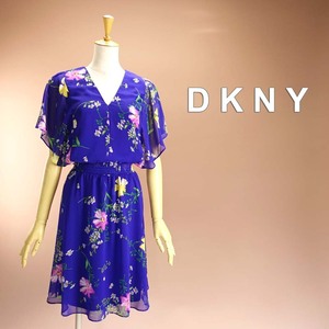 新品 DKNY 12/17号 ダナキャラン 紺 ピンク 黄 花柄 シフォン ワンピース パーティドレス 大きいサイズ 結婚式 二次会 披露宴 凛52C3007