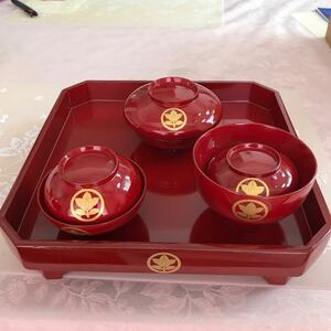  lacquer coating weaning ceremony Okuizome serving tray ( used )