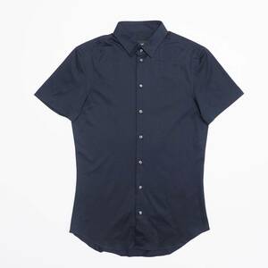 TH4888▽エンポリオアルマーニ/EMPORIO ARMANI メンズ40 ストレッチコットン 半袖シャツ スナップダウンシャツ ネイビー
