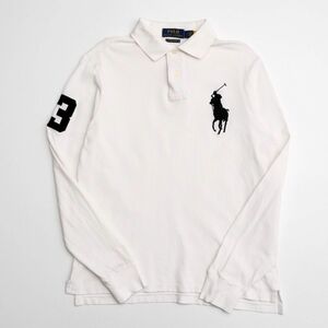 GP5838▽ポロラルフローレン/POLO RALPH LAUREN*メンズS*ビッグポニー*コットン 鹿の子 長袖 ポロシャツ*プルオーバー*ホワイト