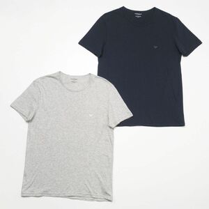 TH0477□エンポリオアルマーニ/EMPORIO ARMANI*2点セット*クルーネック/丸首*半袖*Tシャツ/カットソー*杢グレー系+紺系*メンズ*L