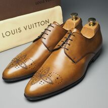 GP7873//イタリア製*ルイヴィトン/LOUIS VUITTON*メンズ6.5/モノグラムフラワー/メダリオンプレーントゥ/レザーシューズ/革靴/茶/ブラウン_画像1