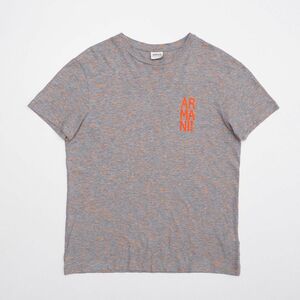 TG7174□アルマーニコレツィオーニ/ARMANI COLLEZIONI*クルーネック/丸首*半袖*Tシャツ/カットソー*杢グレー×オレンジ*メンズ*S～M相当