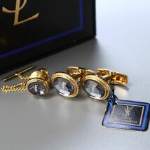 GP4101◎デッドストック YVES SAINT LAURENT イヴサンローラン YSL ロゴ カフスリンクス カフスボタン + タイタック ネクタイピン 2点SET_画像1