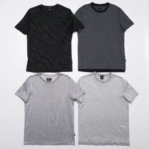 TH1522 HUGO BOSS/ヒューゴボス*4点セット*半袖Tシャツ*コットン*ブラック+ネイビー+グレー*カットソー*メンズ*sizeｓ