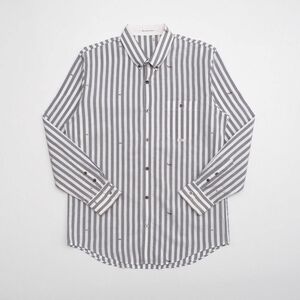 W9509 Papas /PAPAS* button down shirt * stripe * white × gray * cotton * long sleeve shirt * men's *size50L*