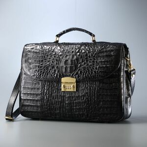 MG2517* men's .wani kai man leather briefcase business bag A4 correspondence shoulder with strap bag black diamond ru lock 