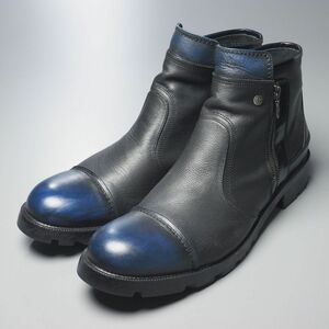 GP6740//ランバンオンブルー/LANVIN en Bleu*メンズ/サイドジップブーツ/コンビレザー/キャップトゥ/ショートブーツ/革靴/ブルー×ブラック