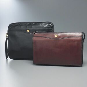 GP7506// Vintage /2 point set * Gold-Pfeil /GOLDPFEIL* oxford / leather second bag / clutch bag / pouch / bag 