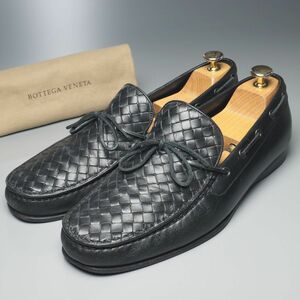 GP3789//*ボッテガヴェネタ/BOTTEGA VENETA*メンズ43/イントレチャート/モカシンシューズ/レザースリッポン/革靴/黒/ブラック