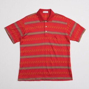 TG4855* Yves Saint-Laurent men's M border / pineapple pattern YSL embroidery cotton polo-shirt with short sleeves pull over red group 