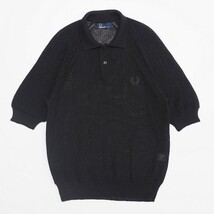 TH0388◇フレッドペリー/FRED PERRY メンズM マークパッチ コットンニット ポロシャツ サマーセーター プルオーバー ブラック_画像1