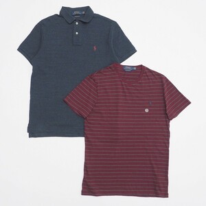 TH0339* Polo Ralph Lauren /Polo Ralph Lauren 2 шт. комплект мужской Mpo колено вышивка короткий рукав олень. ./ рубашка-поло + окантовка / футболка темно-синий / бордо серия 