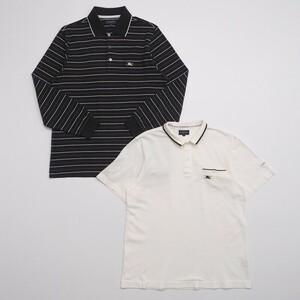 GO8742◇バーバリー ゴルフ/BURBERRY GOLF ポロシャツ2枚セット メンズM 半袖/鹿の子＋長袖/コットン/ボーダー柄 ブラック/ホワイト系