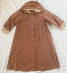 [W4055] STREET ORGAN with a hood long sleeve long coat / Street organ M total height 115cm brown group spring autumn for used Country Vintage 