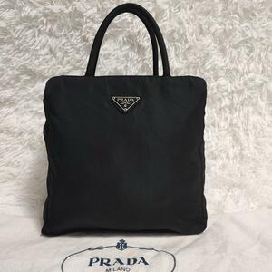 美品 PRADA プラダ　三室 ハンドバッグ　三角プレート　ナイロン　ブラック バッグ 黒