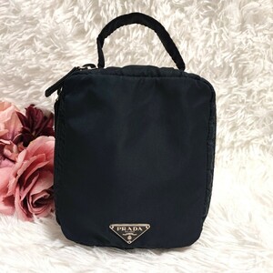 希少 美品 プラダ ナイロン ミニバッグ バニティ ポーチ ネイビー PRADA 黒 三角ロゴ バッグ ハンドバッグ