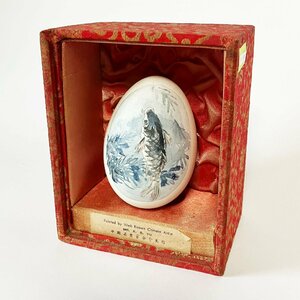 FK004【中国工芸品】 卵絵　置物　エッグアート　Chinese painting on real goose egg