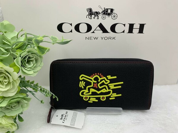 コーチ COACH 長財布 財布 キースヘリング コラボ アコーディオン ウォレット プレゼント 贈り物 ギフト ブラック 黒 メンズ 87107 A193Z