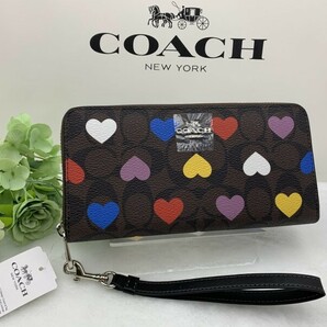 コーチ COACH 長財布 財布 ハートプリント プレゼント シグネチャー ロング ジップ ウォレット アコーディオン 新品 未使用 C341 CP411