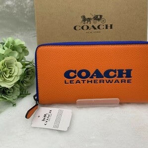 COACH コーチ 長財布 財布 ロゴ オレンジ 青 ブルー レディース プレゼント ギフト ロング ジップ 新品 未使用 ファッション C6699 A078Z