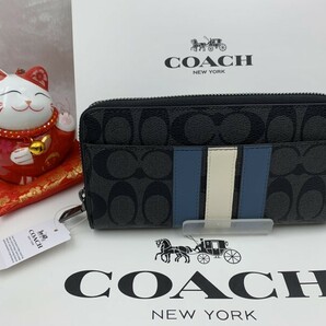 コーチ COACH 長財布 財布 メンズ プレゼント 贈り物 シグネチャー ラウンドファスナー ロング ジップ メンズ ライン 新品 F26070 A120Z