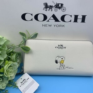 コーチ COACH 長財布 財布 レディース スヌーピー ホワイト白 プレゼント 贈り物 ギフト　ロング ジップ 新品 ファッション F53773 C102