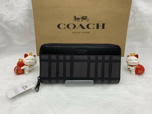 コーチ 長財布 COACH 財布 グラファイト/グレー/ブラック 黒 チェック アコーディオン ウォレット プレゼント 新品 未使用 F22533 A198