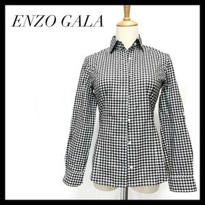 ENZO GALA 長袖 シャツ ギンガムチェック コットン 黒 白 M