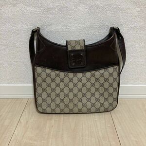 GUCCI グッチ GGスプリーム ショルダーバッグ PVC レザー ブラウン