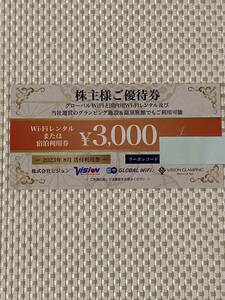 番号通知のみ ★ ビジョン 株主優待 3000円券 1枚 海外 国内グローバルWi-Fi レンタル 鹿児島県霧島市 山梨県山中湖村 ★ コード通知のみ