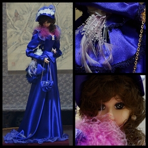 【寂】西洋 人形 フランス人形 アンティーク レトロ 西洋人形 貴婦人 紫ドレス ロレーヌ 置物 飾り物 s60510