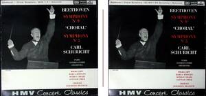 【定盤】C.シューリヒト指揮パリ音楽院O ベートーベン 交響曲 第5番 第9番 英HMV 初期青ラベル盤 2枚組 XLP2001/2（＝FALP577/8）